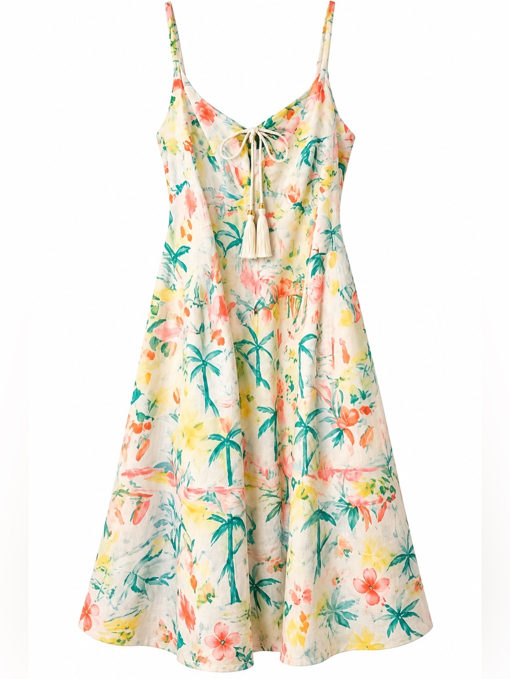 Womens Tropical Print Sundress with Tassel Tie